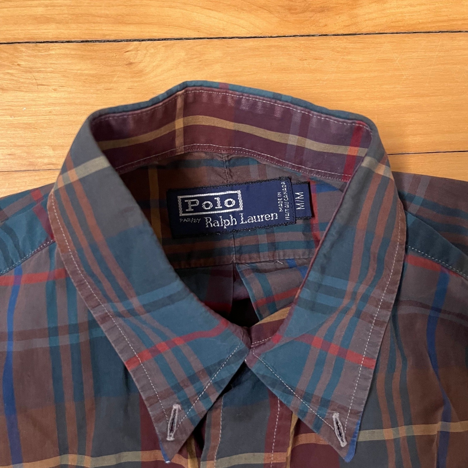 Polo Ralph Lauren Mens Medium Plaid Button Down Shirt Blue Burgundy Cotton M